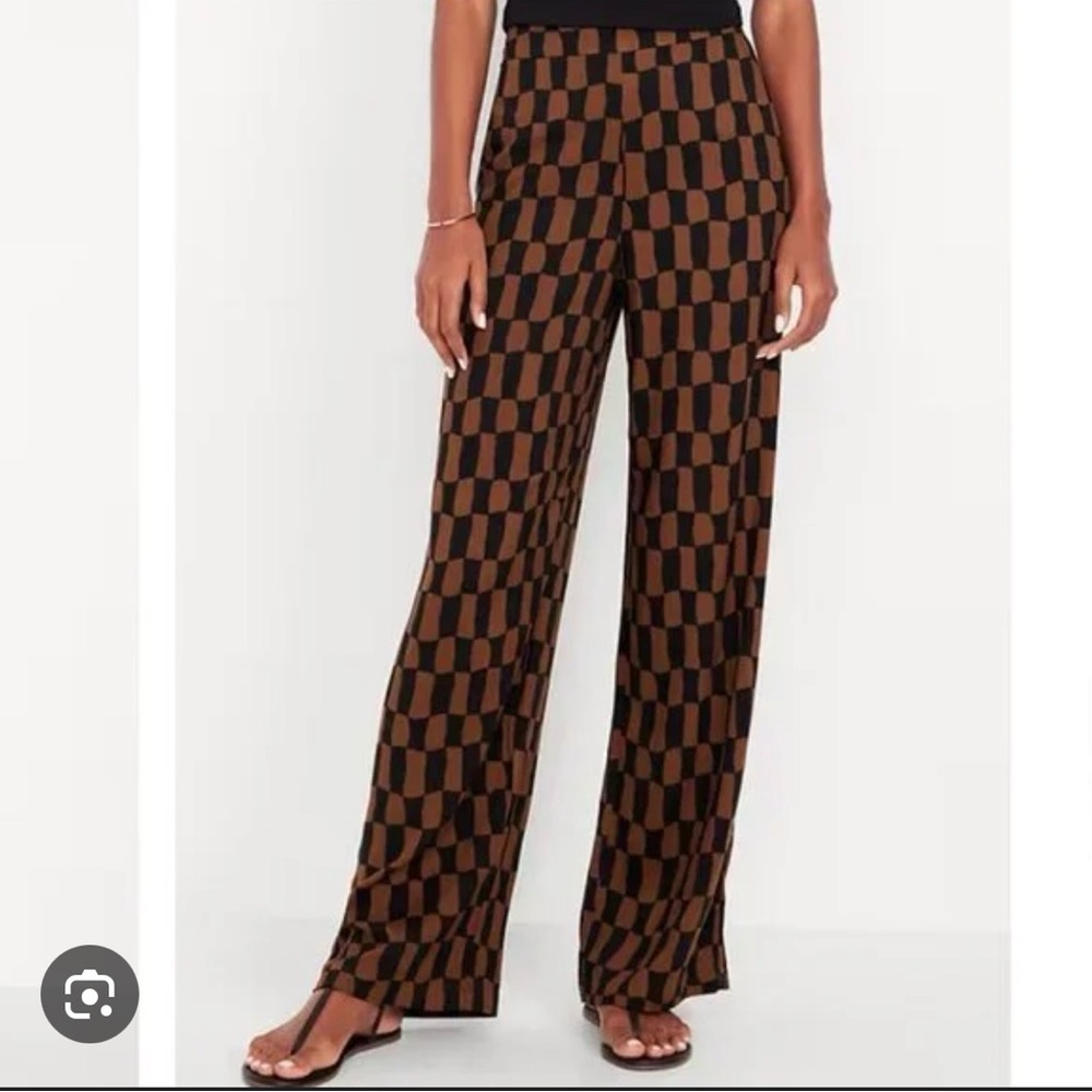 Old Navy Brown and Black Checkerboard Wide-Leg Pants